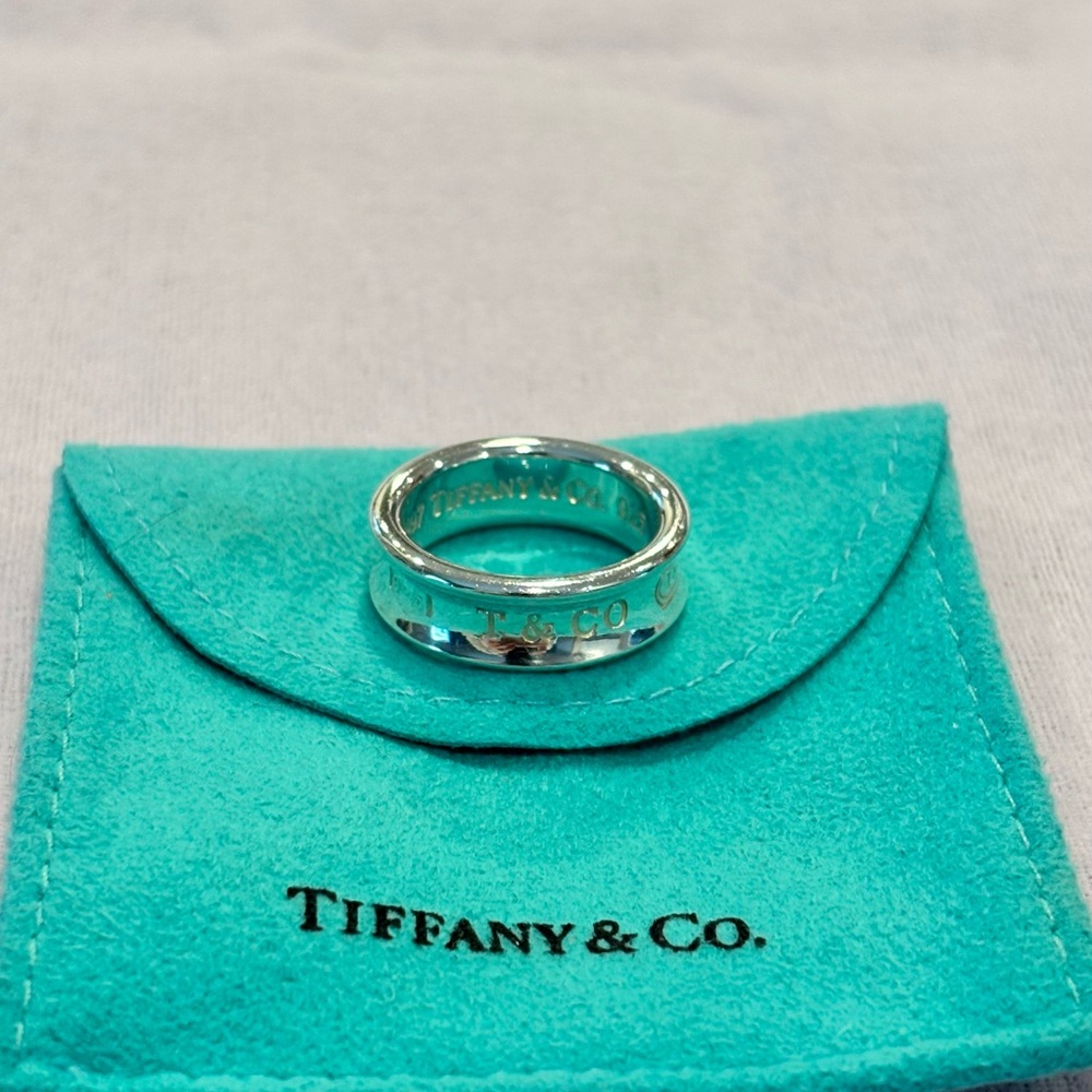 Tiffany & Co. Silver Double Band Ring on Iconic Blue Pouch (Size 7?)